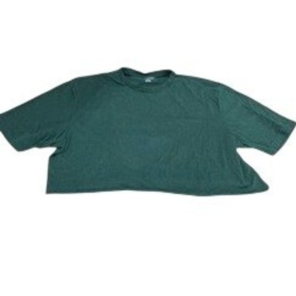 Dark Green Cropped T-Shirt Boxy Raw Hem Short Sleeve Crew Neck Top Womens